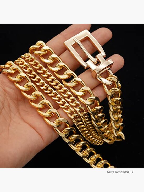 Gold Metal Waist Chain Multilayer Chunky Chain Belts for Dress